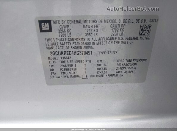 3GCUKREC4HG370491 2017 CHEVROLET SILVERADO Silver Widok komory silnika