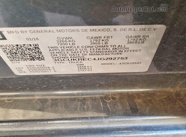 3GCUKREC4JG292753 2018 CHEVROLET SILVERADO Gray Vista del compartimento del motor