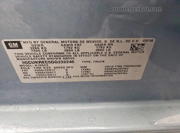 3GCUKREC5GG232246 2016 CHEVROLET SILVERADO Blue Vista del compartimento del motor