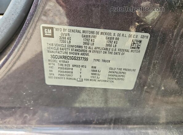 3GCUKREC5GG237799 2016 CHEVROLET SILVERADO Gray Вид підкапотного простору