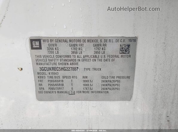 3GCUKREC5HG227887 2017 CHEVROLET SILVERADO White Вид підкапотного простору