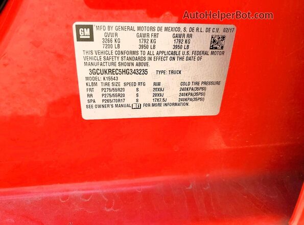 3GCUKREC5HG343235 2017 CHEVROLET SILVERADO Red Вид підкапотного простору