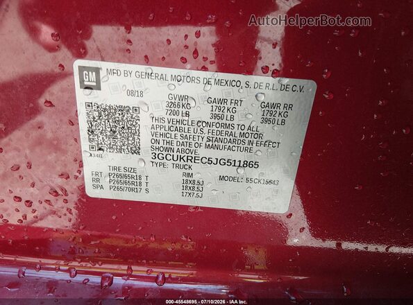 3GCUKREC5JG511865 2018 CHEVROLET SILVERADO Красный Вид подкапотного пространства