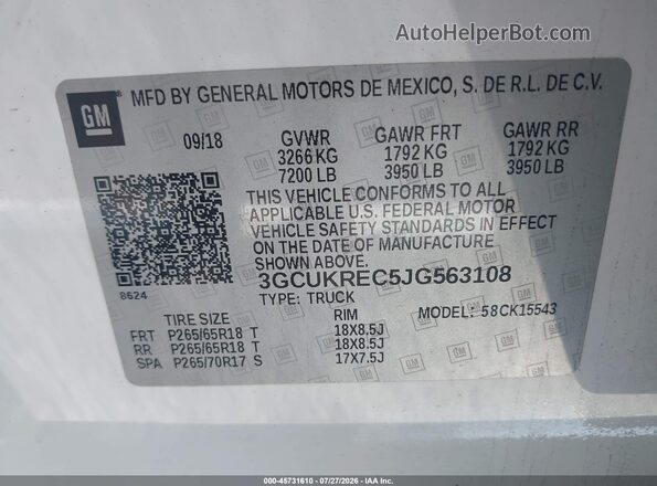 3GCUKREC5JG563108 2018 CHEVROLET SILVERADO Белый Вид подкапотного пространства
