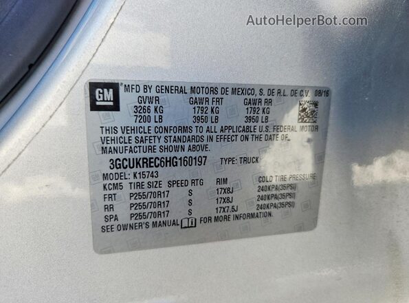 3GCUKREC6HG160197 2017 CHEVROLET SILVERADO Silver Engine compartment view