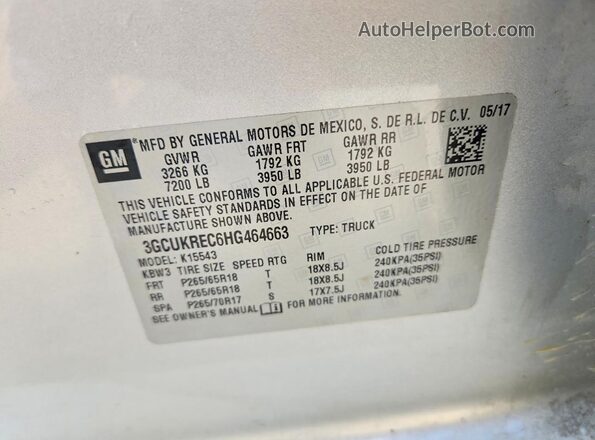 3GCUKREC6HG464663 2017 CHEVROLET SILVERADO Silver Вид підкапотного простору