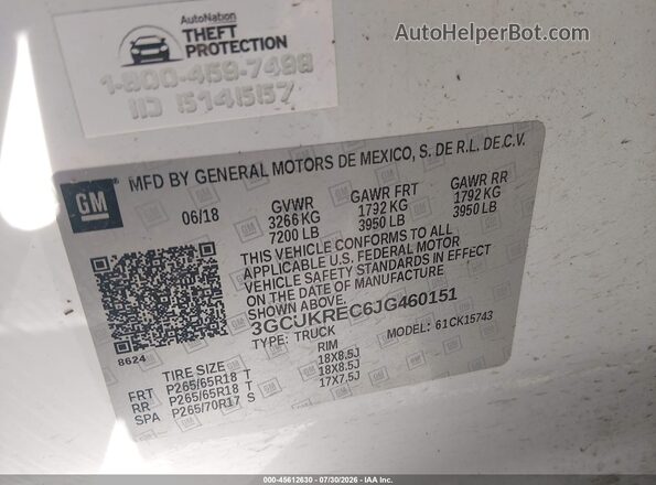 3GCUKREC6JG460151 2018 CHEVROLET SILVERADO White Engine compartment view