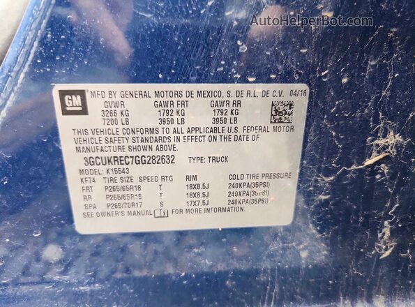 3GCUKREC7GG282632 2016 CHEVROLET SILVERADO Blue Engine compartment view