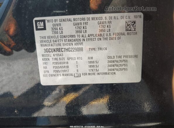 3GCUKREC7HG229088 2017 CHEVROLET SILVERADO Black Вид підкапотного простору