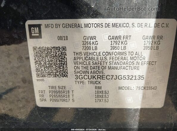 3GCUKREC7JG532135 2018 CHEVROLET SILVERADO Черный Вид подкапотного пространства