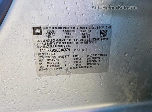 3GCUKREC8GG189599 2016 CHEVROLET SILVERADO Gray Engine compartment view