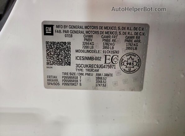 3GCUKREC9JG475971 2018 CHEVROLET SILVERADO White Вид підкапотного простору