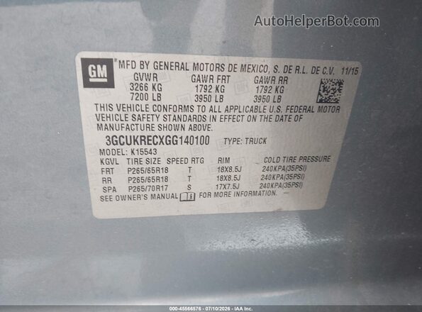 3GCUKRECXGG140100 2016 CHEVROLET SILVERADO Серый Вид подкапотного пространства