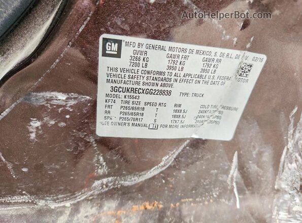 3GCUKRECXGG228838 2016 CHEVROLET SILVERADO Brown ძრავის განყოფილების ხედი