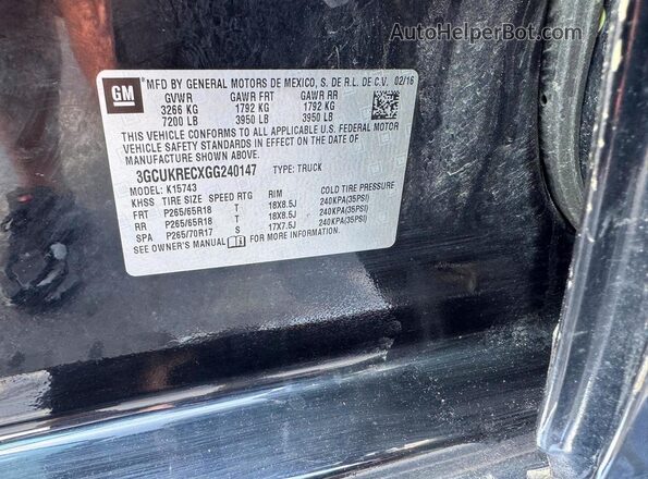 3GCUKRECXGG240147 2016 CHEVROLET SILVERADO Black Вид підкапотного простору