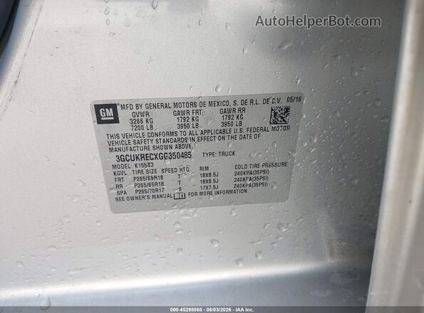 3GCUKRECXGG350485 2016 CHEVROLET SILVERADO Silver Vista del compartimento del motor