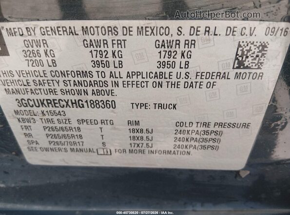3GCUKRECXHG188360 2017 CHEVROLET SILVERADO Gray Widok komory silnika