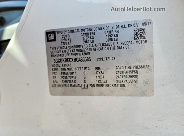 3GCUKRECXHG435506 2017 CHEVROLET SILVERADO White ძრავის განყოფილების ხედი