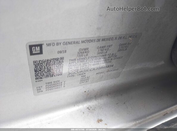 3GCUKRECXJG545834 2018 CHEVROLET SILVERADO Gray ძრავის განყოფილების ხედი