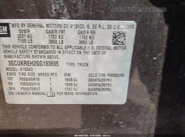 3GCUKREH2GG183695 2016 CHEVROLET SILVERADO Brown ძრავის განყოფილების ხედი