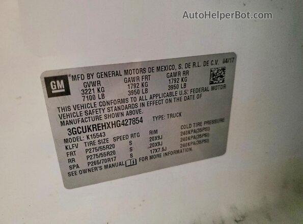 3GCUKREHXHG427854 2017 CHEVROLET SILVERADO White Շարժիչի բաժամունքի տեսք