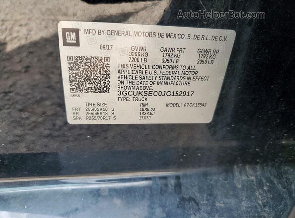 3GCUKSEC0JG152917 2018 CHEVROLET SILVERADO Black Вид підкапотного простору