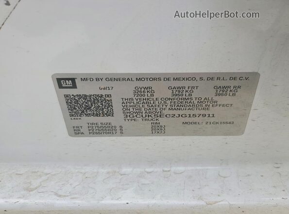 3GCUKSEC2JG157911 2018 CHEVROLET SILVERADO White Vista del compartimento del motor