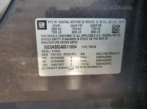 3GCUKSEC4GG110694 2016 CHEVROLET SILVERADO Charcoal Vista del compartimento del motor