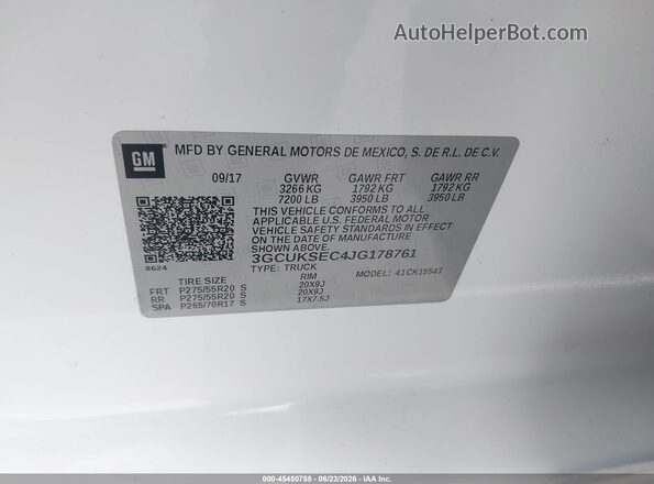 3GCUKSEC4JG178761 2018 CHEVROLET SILVERADO White Вид підкапотного простору