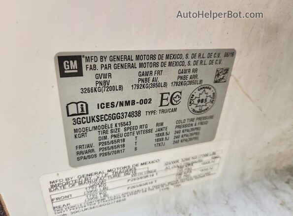 3GCUKSEC6GG374838 2016 CHEVROLET SILVERADO White Շարժիչի բաժամունքի տեսք