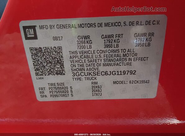3GCUKSEC6JG119792 2018 CHEVROLET SILVERADO Red Շարժիչի բաժամունքի տեսք