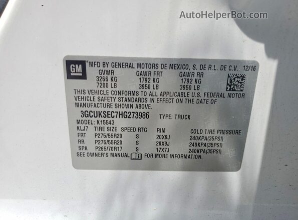 3GCUKSEC7HG273986 2017 CHEVROLET SILVERADO White Вид підкапотного простору