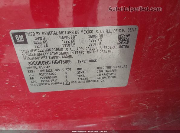 3GCUKSEC7HG476005 2017 CHEVROLET SILVERADO Red Vista del compartimento del motor