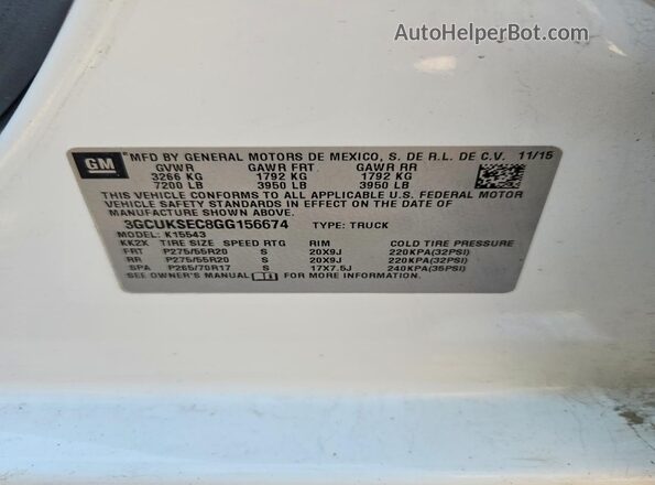 3GCUKSEC8GG156674 2016 CHEVROLET SILVERADO White Widok komory silnika