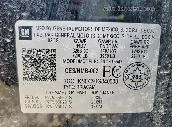 3GCUKSEC9JG340030 2018 CHEVROLET SILVERADO Black VIN sticker view