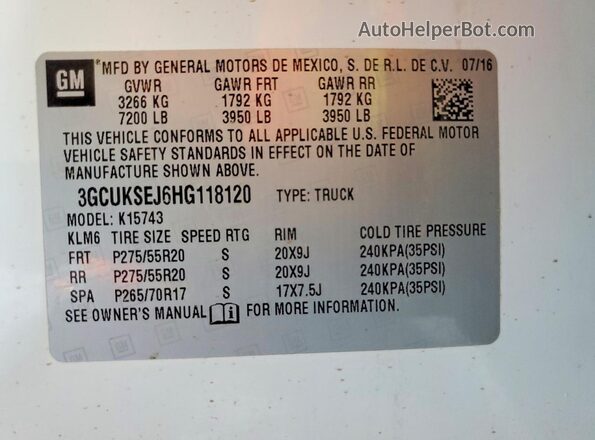 3GCUKSEJ6HG118120 2017 CHEVROLET SILVERADO White Engine compartment view
