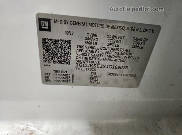 3GCUKSEJXJG169075 2018 CHEVROLET SILVERADO Белый Вид подкапотного пространства