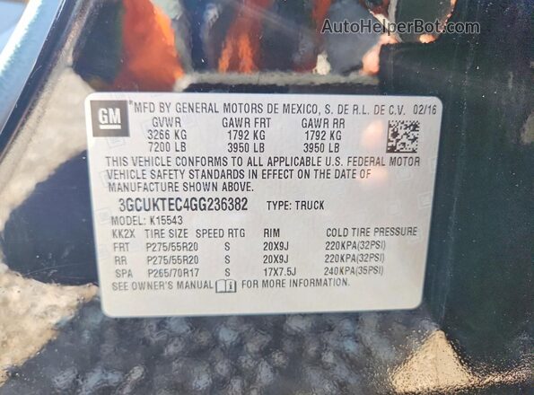 3GCUKTEC4GG236382 2016 CHEVROLET SILVERADO Black Вид підкапотного простору