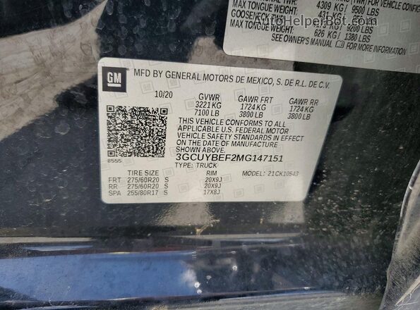 3GCUYBEF2MG147151 2021 CHEVROLET SILVERADO Black VIN sticker view