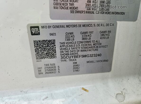 3GCUYBEF5MG323240 2021 CHEVROLET SILVERADO White Շարժիչի բաժամունքի տեսք