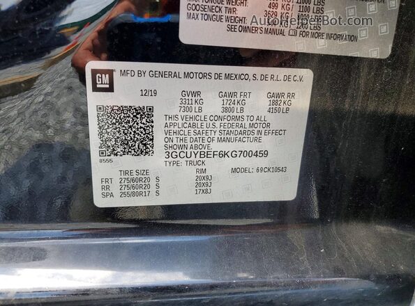 3GCUYBEF6KG700459 2019 CHEVROLET SILVERADO Black Вид підкапотного простору
