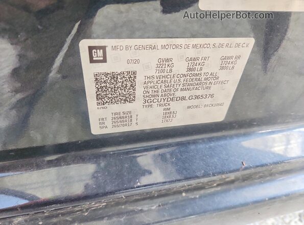 3GCUYDED8LG365376 2020 CHEVROLET 1500 Charcoal Engine compartment view