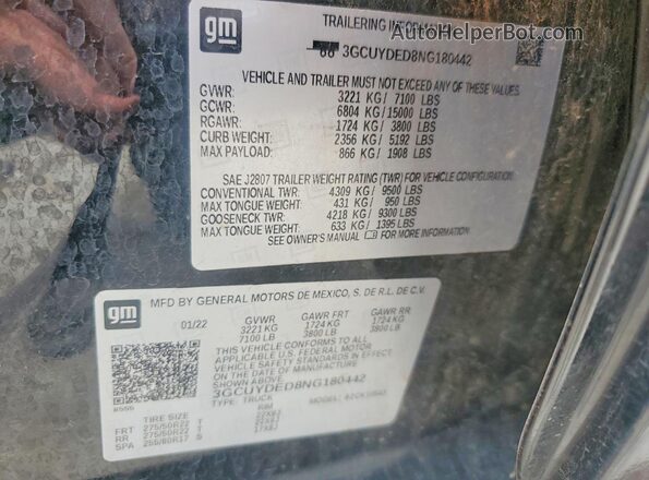 3GCUYDED8NG180442 2022 CHEVROLET SILVERADO Black Engine compartment view