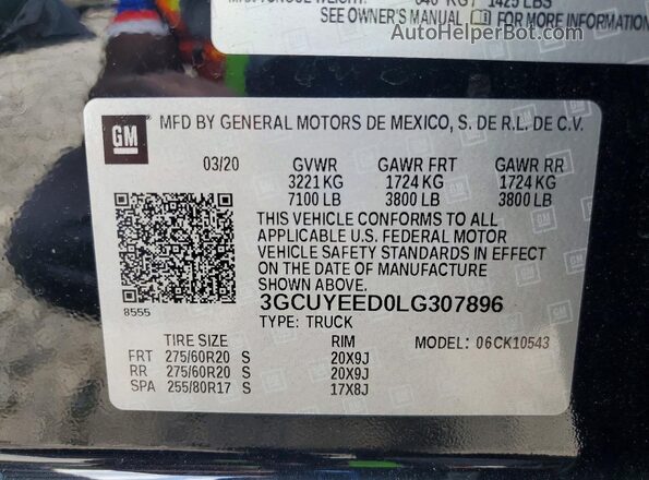 3GCUYEED0LG307896 2020 CHEVROLET SILVERADO Черный Вид подкапотного пространства