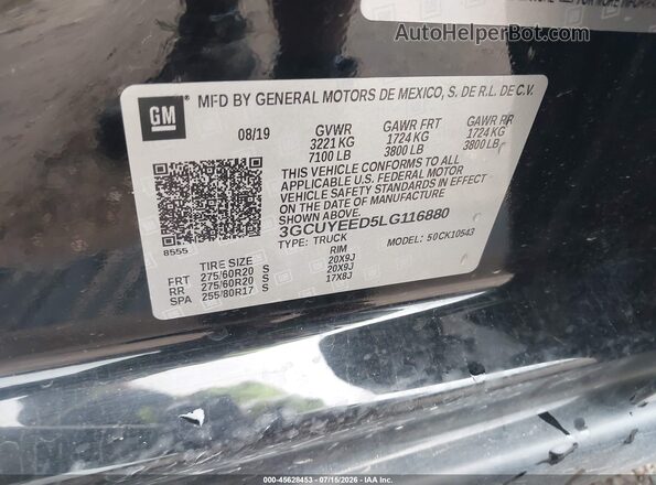 3GCUYEED5LG116880 2020 CHEVROLET SILVERADO Black ძრავის განყოფილების ხედი