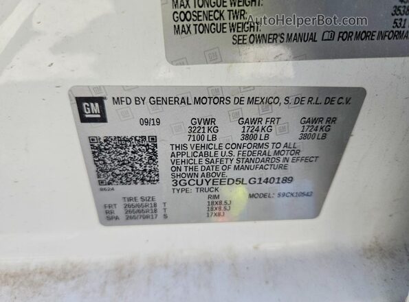 3GCUYEED5LG140189 2020 CHEVROLET SILVERADO White ძრავის განყოფილების ხედი