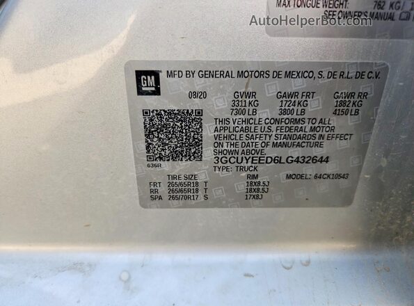 3GCUYEED6LG432644 2020 CHEVROLET SILVERADO Silver Widok komory silnika