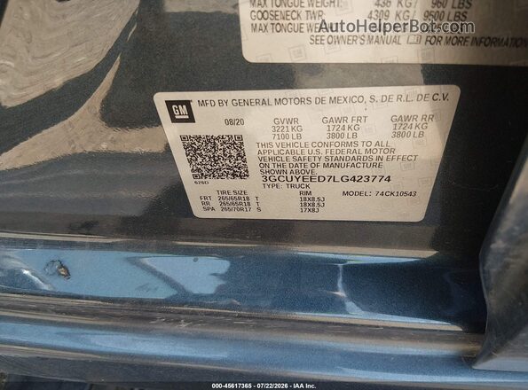 3GCUYEED7LG423774 2020 CHEVROLET SILVERADO Черный Вид подкапотного пространства