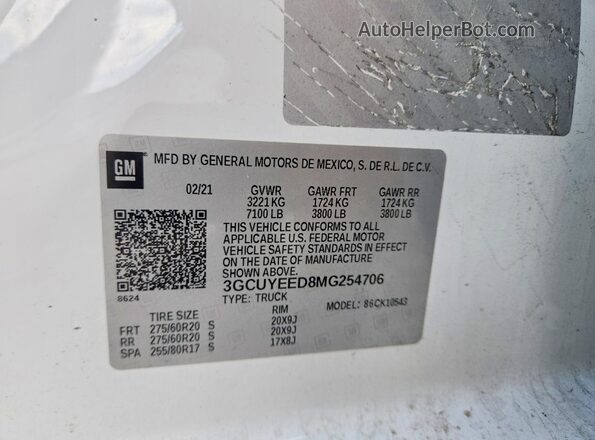 3GCUYEED8MG254706 2021 CHEVROLET SILVERADO White Widok komory silnika