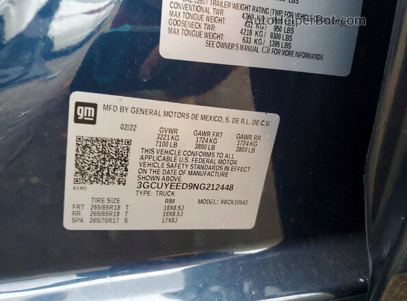 3GCUYEED9NG212448 2022 CHEVROLET SILVERADO Blue ძრავის განყოფილების ხედი